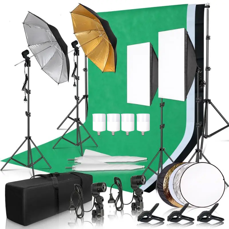 Photography Lighting Kit With Backdrop - Kit de iluminación para fotografía, paraguas,