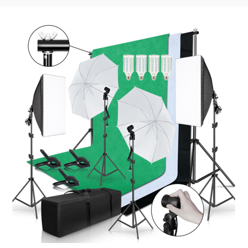 Photography Lighting Kit With Backdrop - Kit de Fotografía Profesional Completo Gold