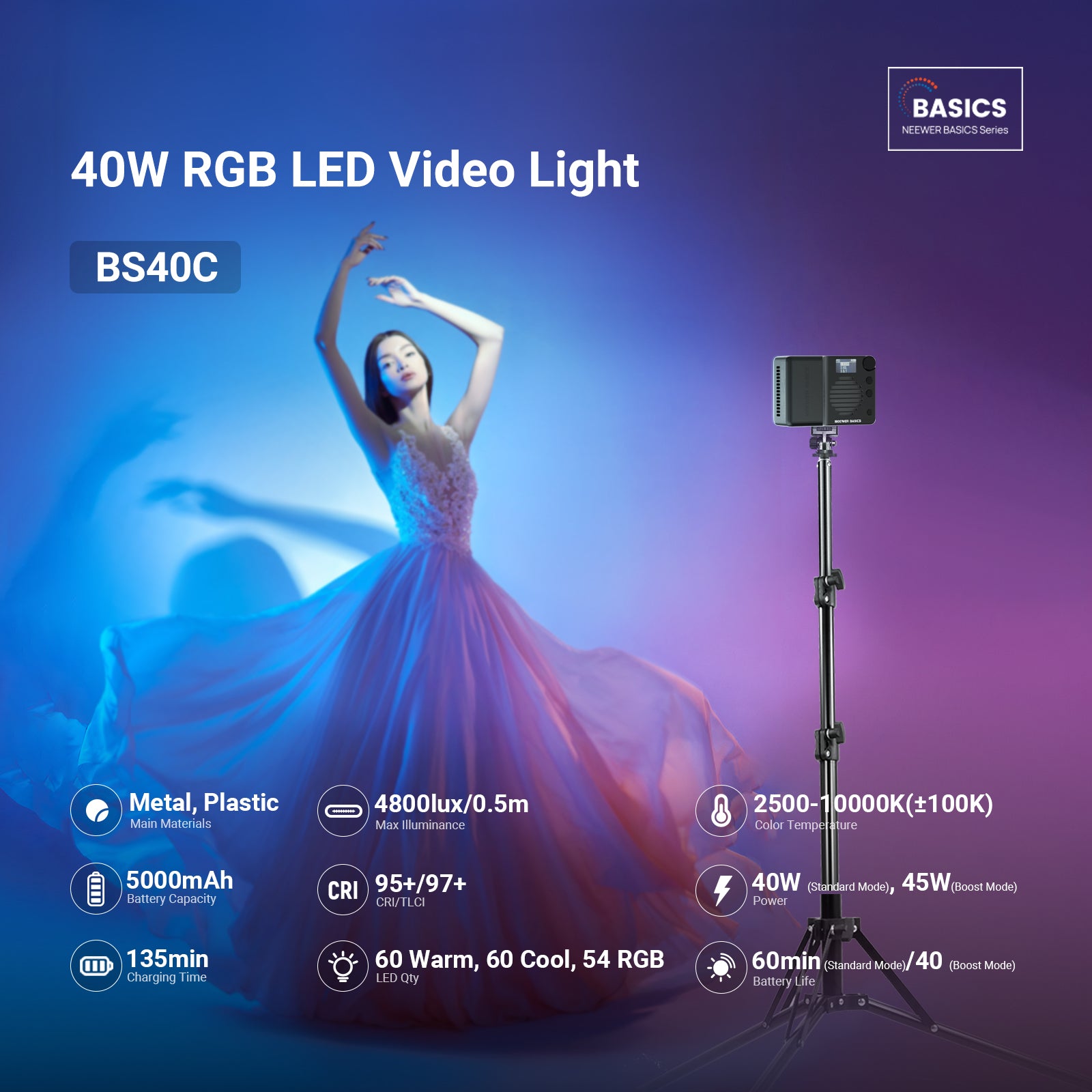 NEEWER BASICS BS40C Luz de Vid - Photography Lighting Basics reseña y precio