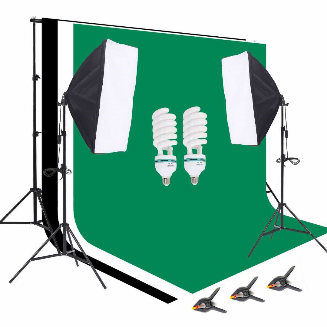 Equipo de estudio fotográfico: - Photography Lighting Kit With Backdrop reseña y precio